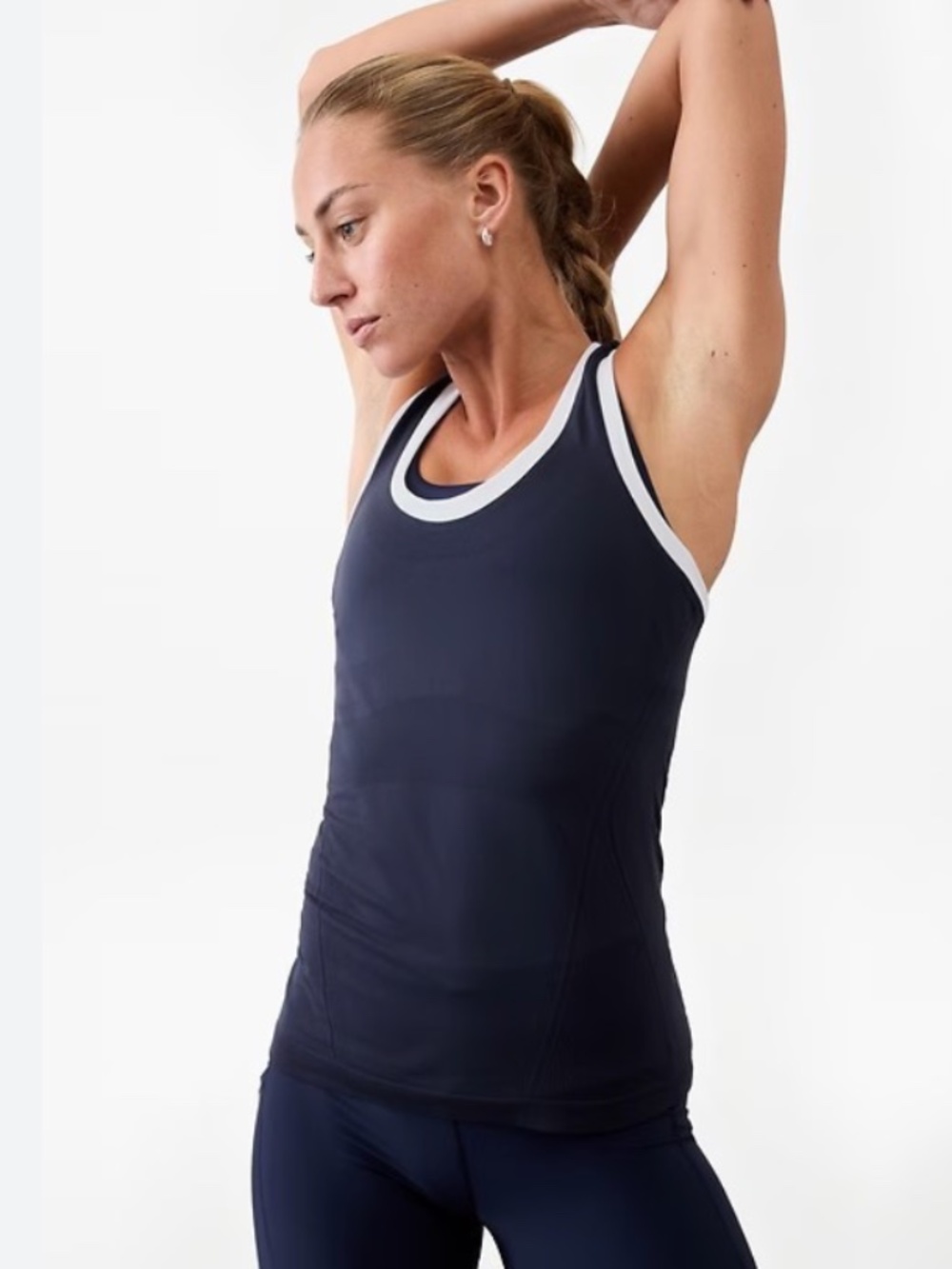 Momentum Seamless High Neck Crop Tank Color Navy/Bright White sz M